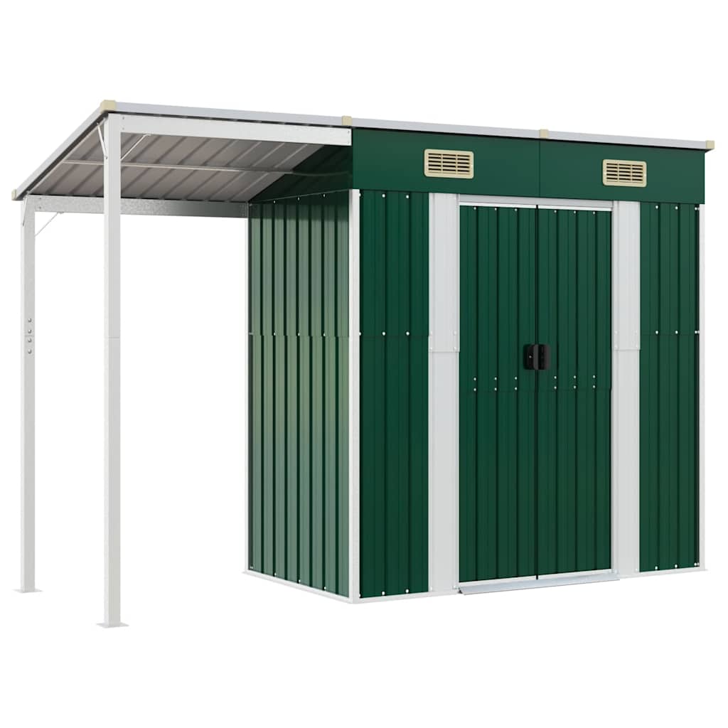 Garden Shed with Extended Roof Green 277x107x181 cm Steel