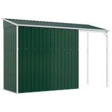 Garden Shed with Extended Roof Green 277x107x181 cm Steel - Rear View