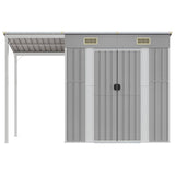 Garden Shed with Extended Roof Light Grey 277x107x181 cm Steel - Side View
