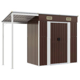 Garden Shed with Extended Roof Brown 277x107x181 cm Steel - Front View