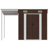Garden Shed with Extended Roof Brown 277x107x181 cm Steel - Side View
