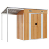 Garden Shed with Extended Roof Light Brown 277x107x181 cm Steel - Front View