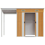 Garden Shed with Extended Roof Light Brown 277x107x181 cm Steel - Top-Down View