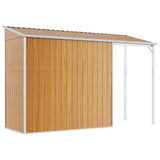 Garden Shed with Extended Roof Light Brown 277x107x181 cm Steel - Rear View