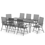 9 Piece Garden Dining Set Anthracite Steel - Front View