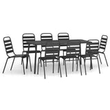 9 Piece Garden Dining Set Anthracite Steel - Front View