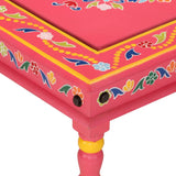 Coffee Table Pink Hand Painted Solid Wood Mango - Top-Down View