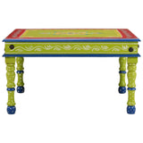 Coffee Table Green Hand Painted Solid Wood Mango - Front View