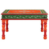 Coffee Table Orange Hand Painted Solid Wood Mango - Front View