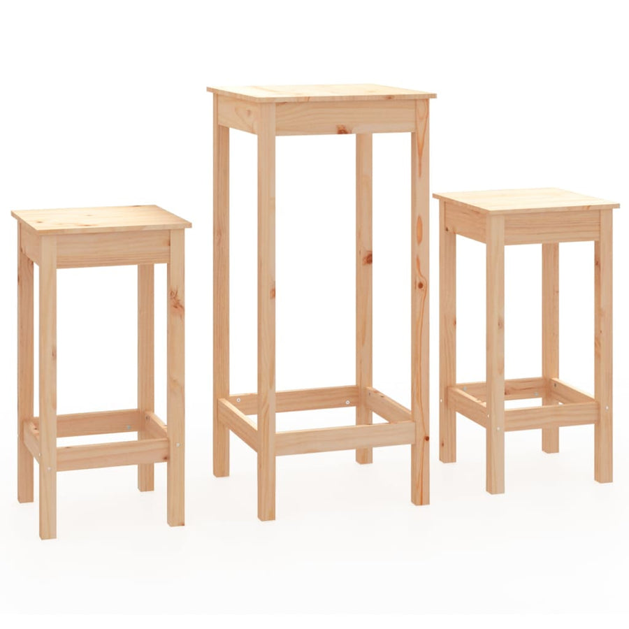 3 Piece Bar Set Solid Wood Pine