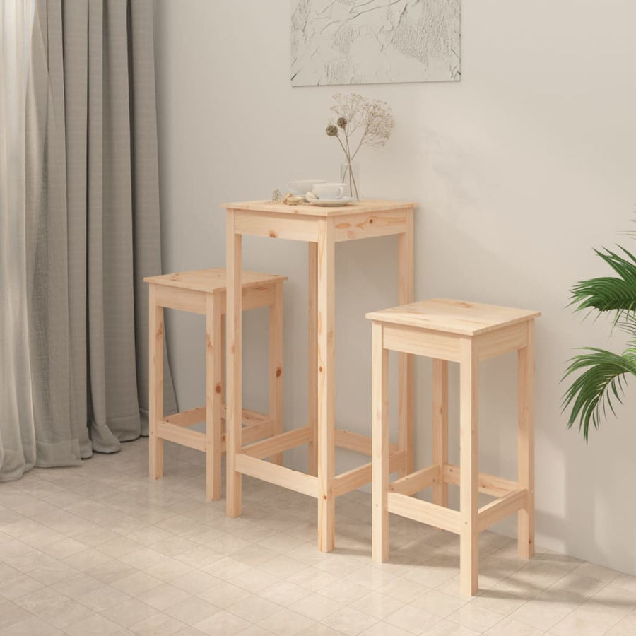 3 Piece Bar Set Solid Wood Pine