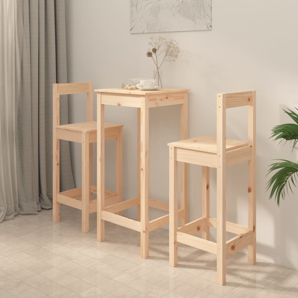 3 Piece Bar Set Solid Wood Pine