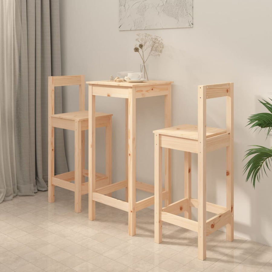 3 Piece Bar Set Solid Wood Pine