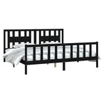 Bed Frame without Mattress Black Solid Wood Pine 183x203 cm King