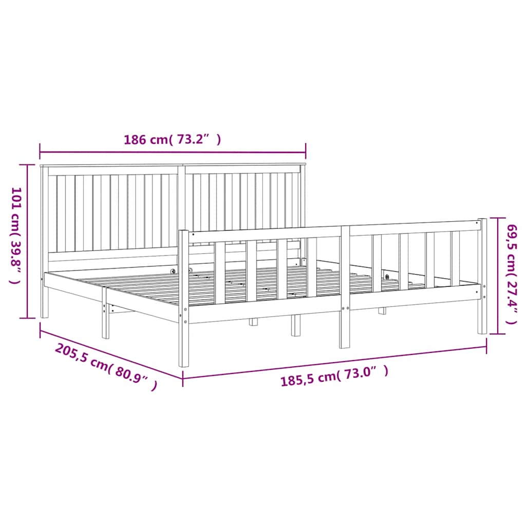 Bed Frame without Mattress Solid Wood Pine 183x203 cm King