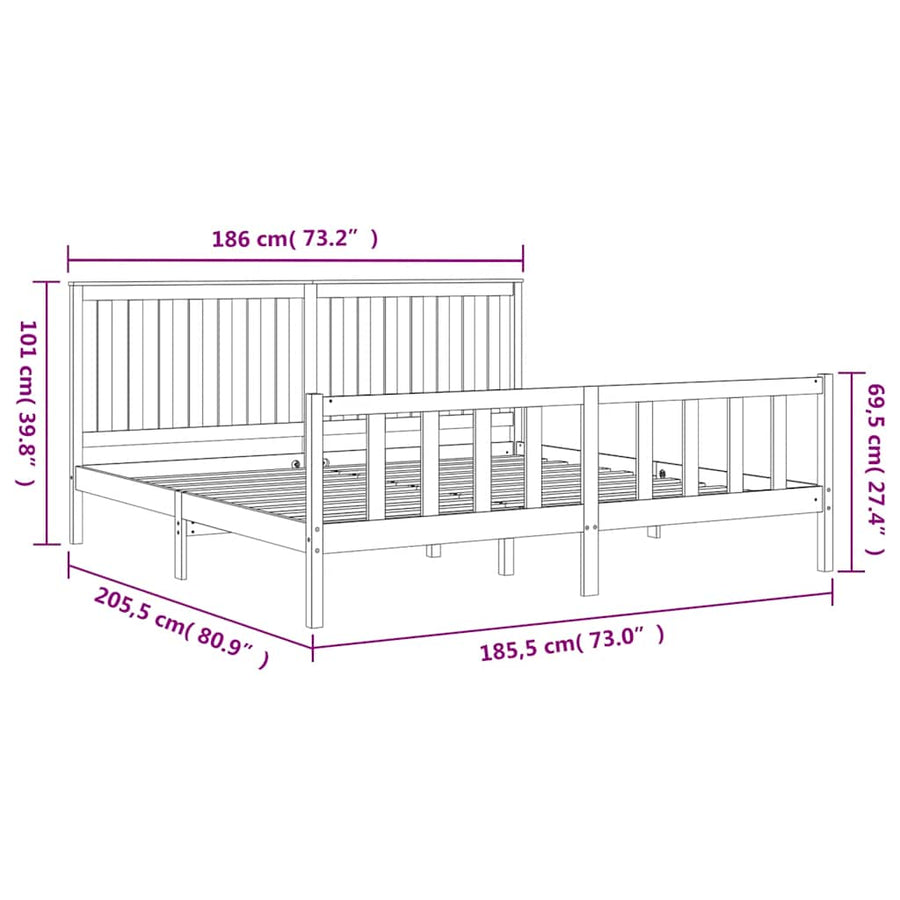 Bed Frame without Mattress Solid Wood Pine 183x203 cm King
