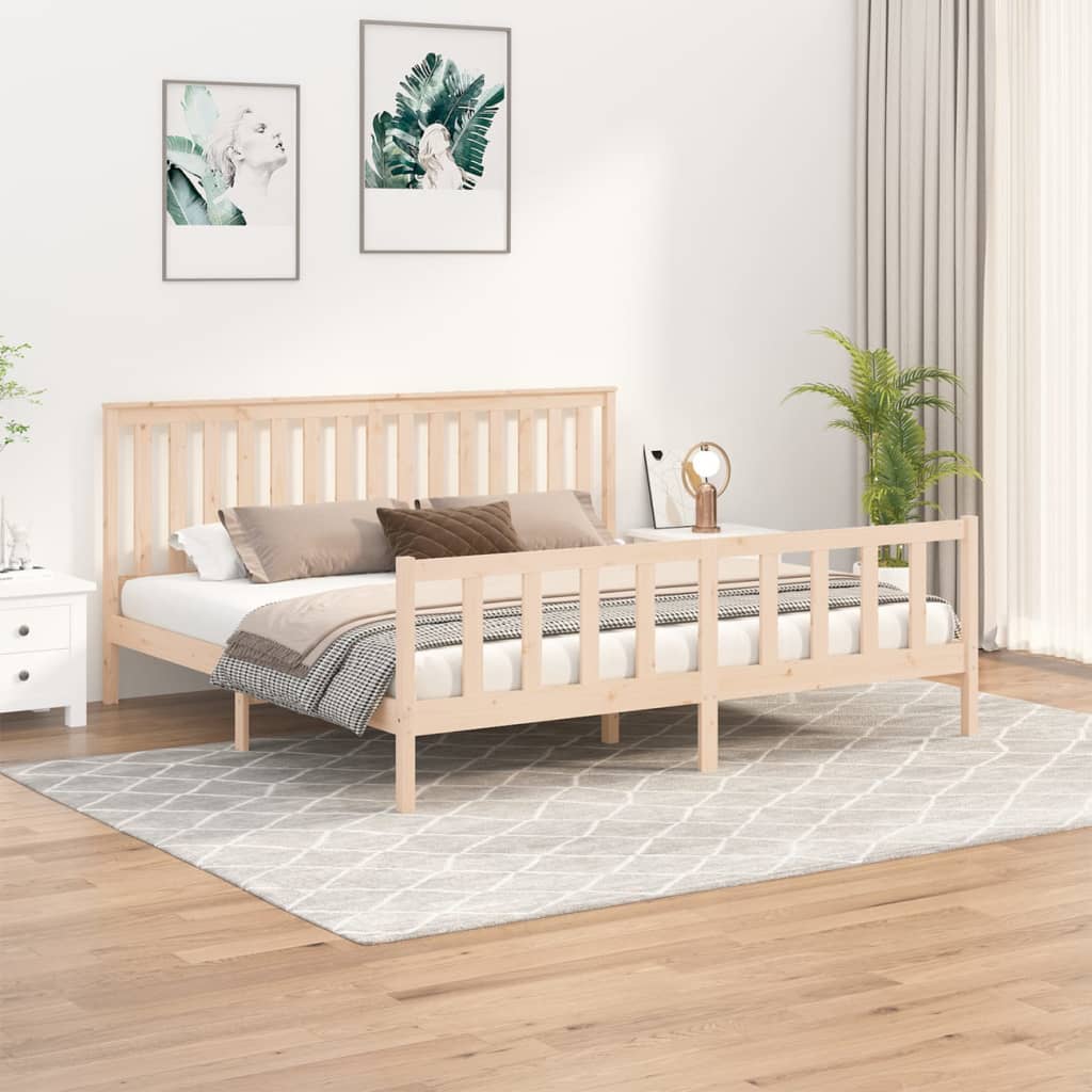 Bed Frame without Mattress Solid Wood Pine 183x203 cm King