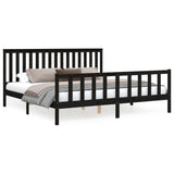 Bed Frame without Mattress Black Solid Wood Pine 183x203 cm King - Front View