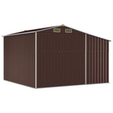 Garden Shed Brown 277x279x179 cm Galvanised Steel - Close-Up Angle