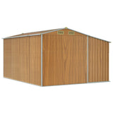 Garden Shed Light Brown 277x365.5x179 cm Galvanised Steel - Close-Up Angle