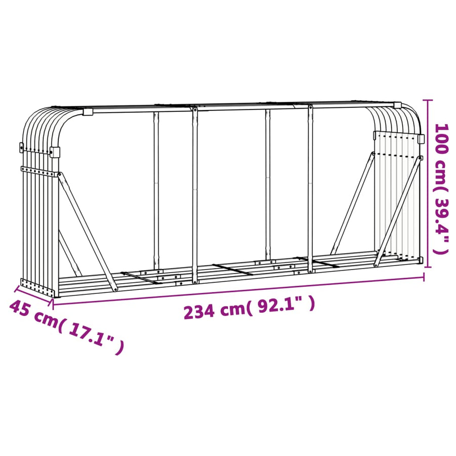 Log Holder Light Grey 234x45x100 cm Galvanised Steel