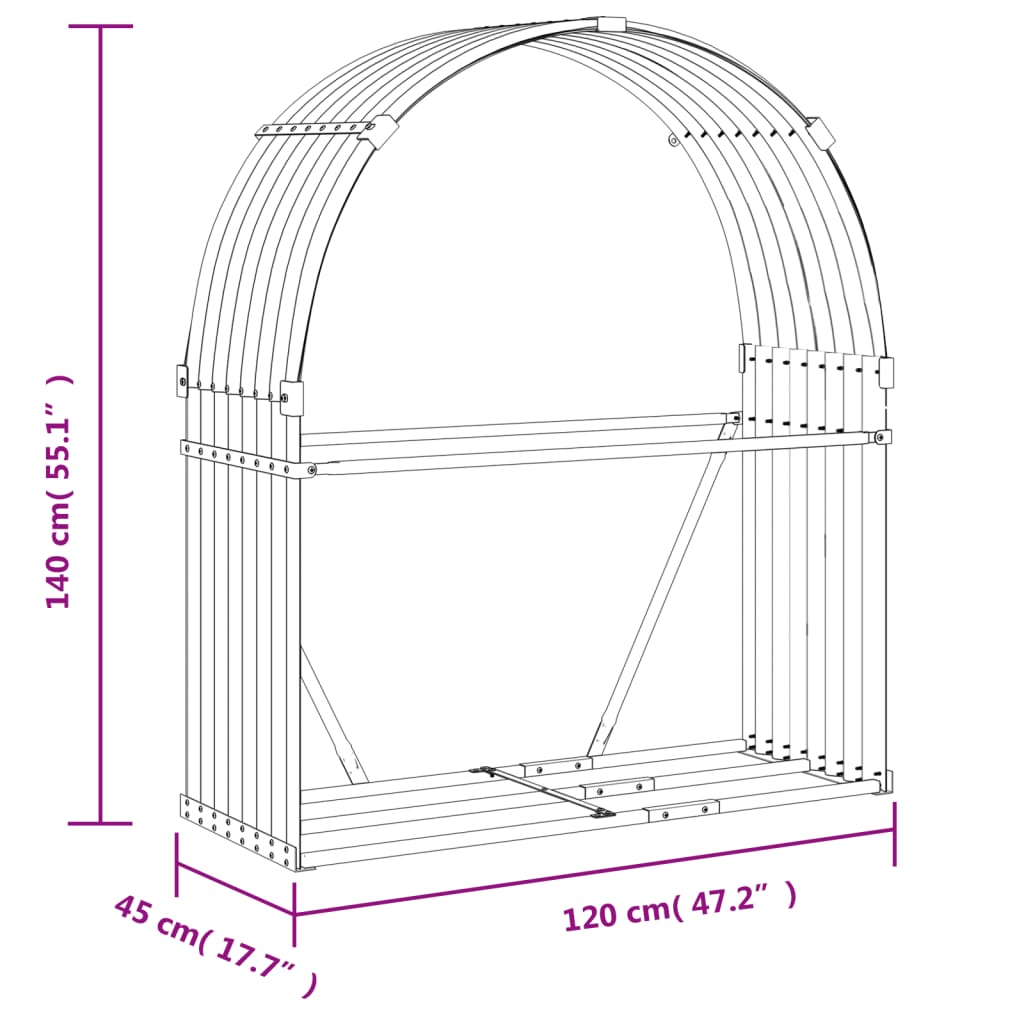 Log Holder Wood Look 120x45x140 cm Galvanised Steel