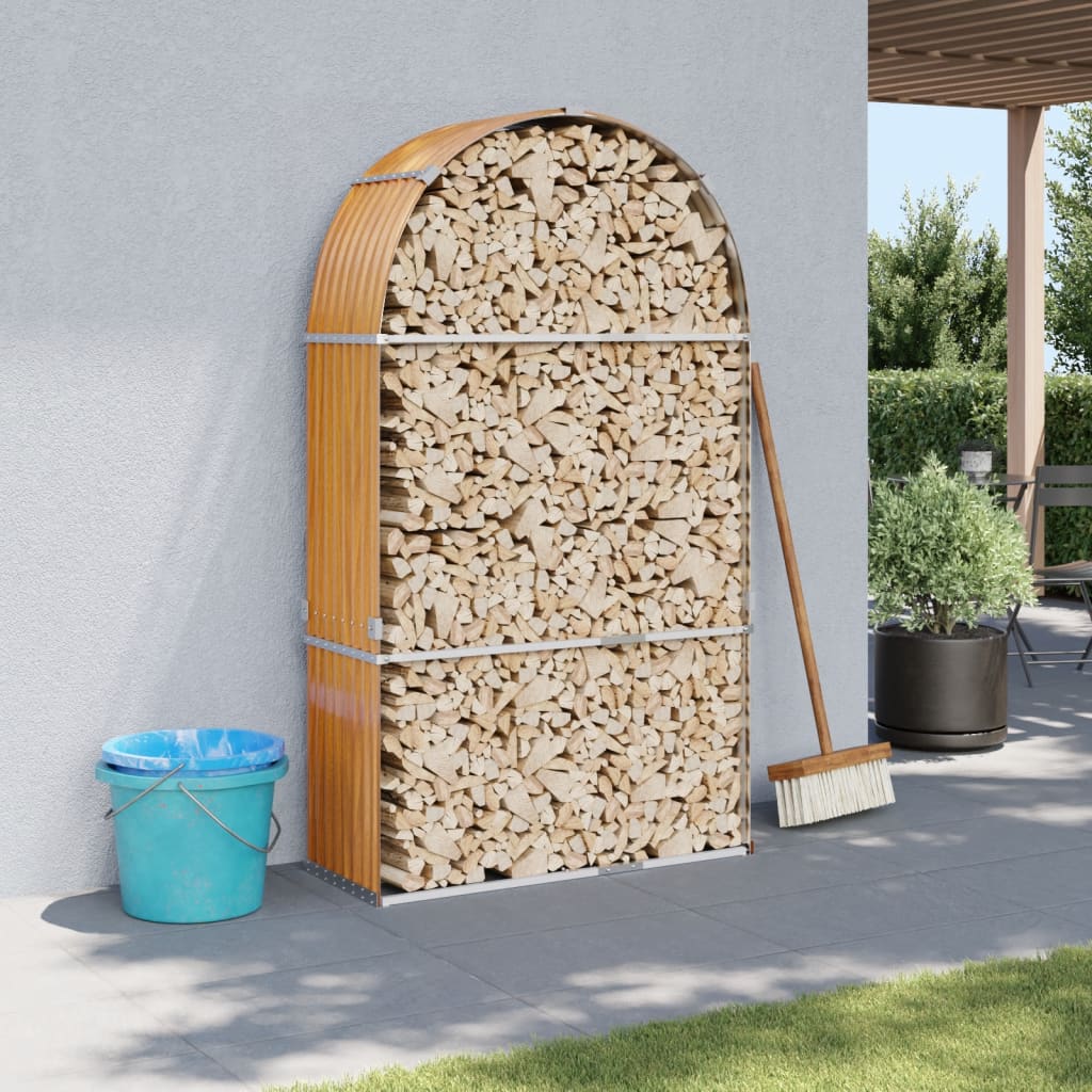 Log Holder Wood Look 120x45x210 cm Galvanised Steel