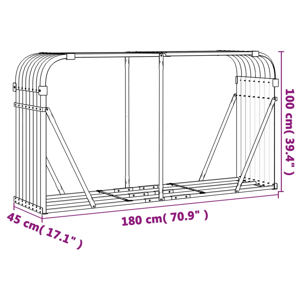 Log Holder Wood Look 180x45x100 cm Galvanised Steel