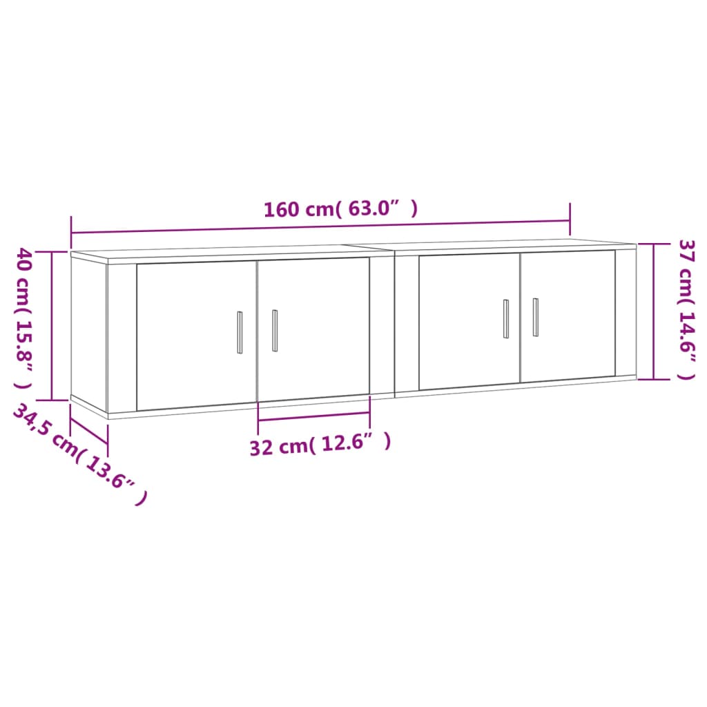 Wall-mounted TV Cabinets 2 pcs Black 80x34.5x40 cm