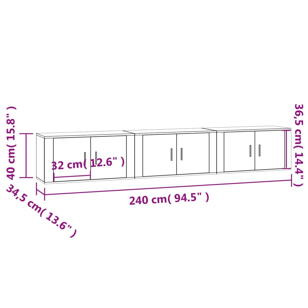 Wall-mounted TV Cabinets 3 pcs Sonoma Oak 80x34.5x40 cm