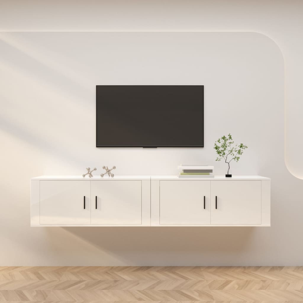 2 Piece Wall-mounted TV Cabinet Set High Gloss White 100x34,5x40 cm