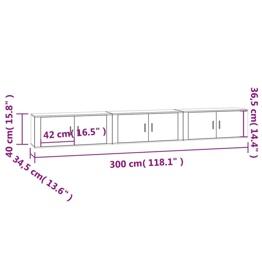 Wall-mounted TV Cabinets 3 pcs Sonoma Oak 100x34.5x40 cm