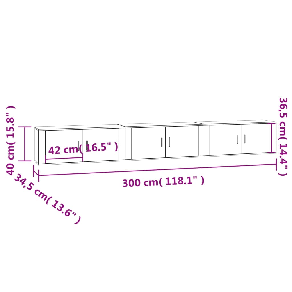 Wall-mounted TV Cabinets 3 pcs Brown Oak 100x34.5x40 cm