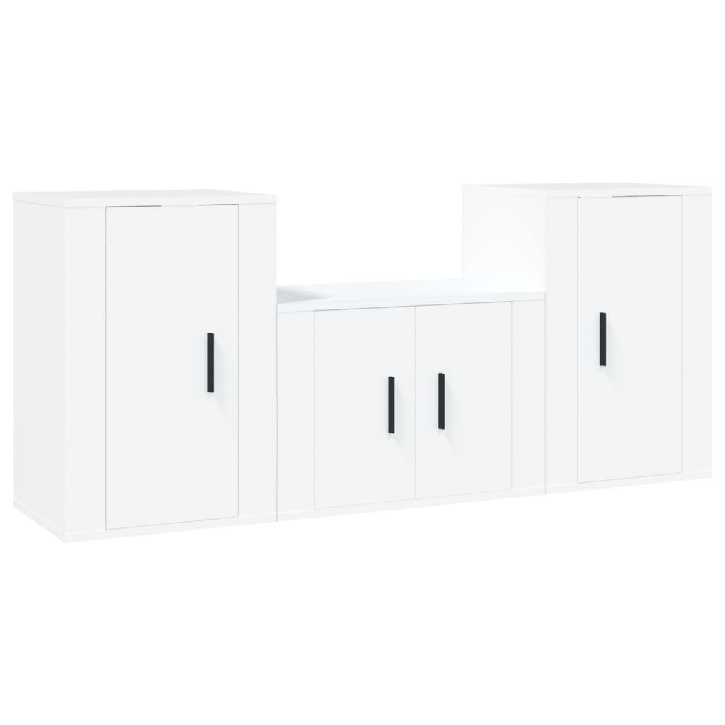 3 Piece TV Cabinet Set White Engineered Wood