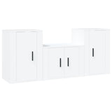 3 Piece TV Cabinet Set White Engineered Wood - Front View