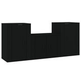 3 Piece TV Cabinet Set Black Engineered Wood - Front View