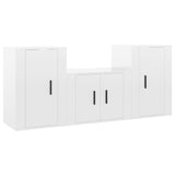 3 Piece TV Cabinet Set High Gloss White Engineered Wood - Front View