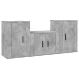 3 Piece TV Cabinet Set Concrete Grey Engineered Wood - Front View