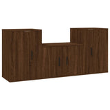 3 Piece TV Cabinet Set Brown Oak Engineered Wood - Front View
