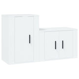 2 Piece TV Cabinet Set White Engineered Wood - Front View