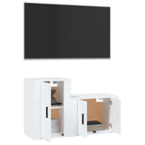 2 Piece TV Cabinet Set White Engineered Wood - Side View