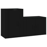 2 Piece TV Cabinet Set Black Engineered Wood - Front View