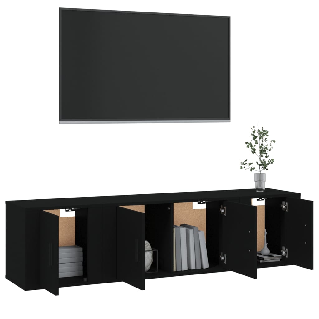 3 Piece TV Cabinet Set Black Engineered Wood
