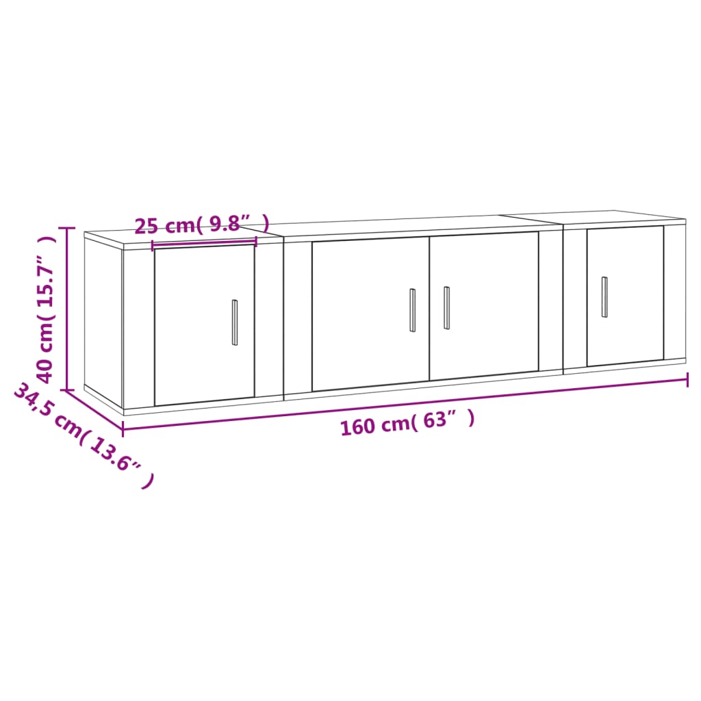 3 Piece TV Cabinet Set Black Engineered Wood