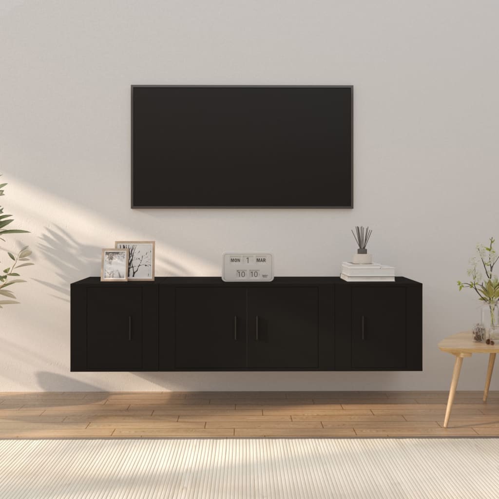 3 Piece TV Cabinet Set Black Engineered Wood