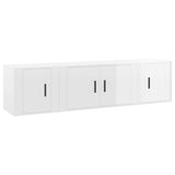 3 Piece TV Cabinet Set High Gloss White Engineered Wood - Front View
