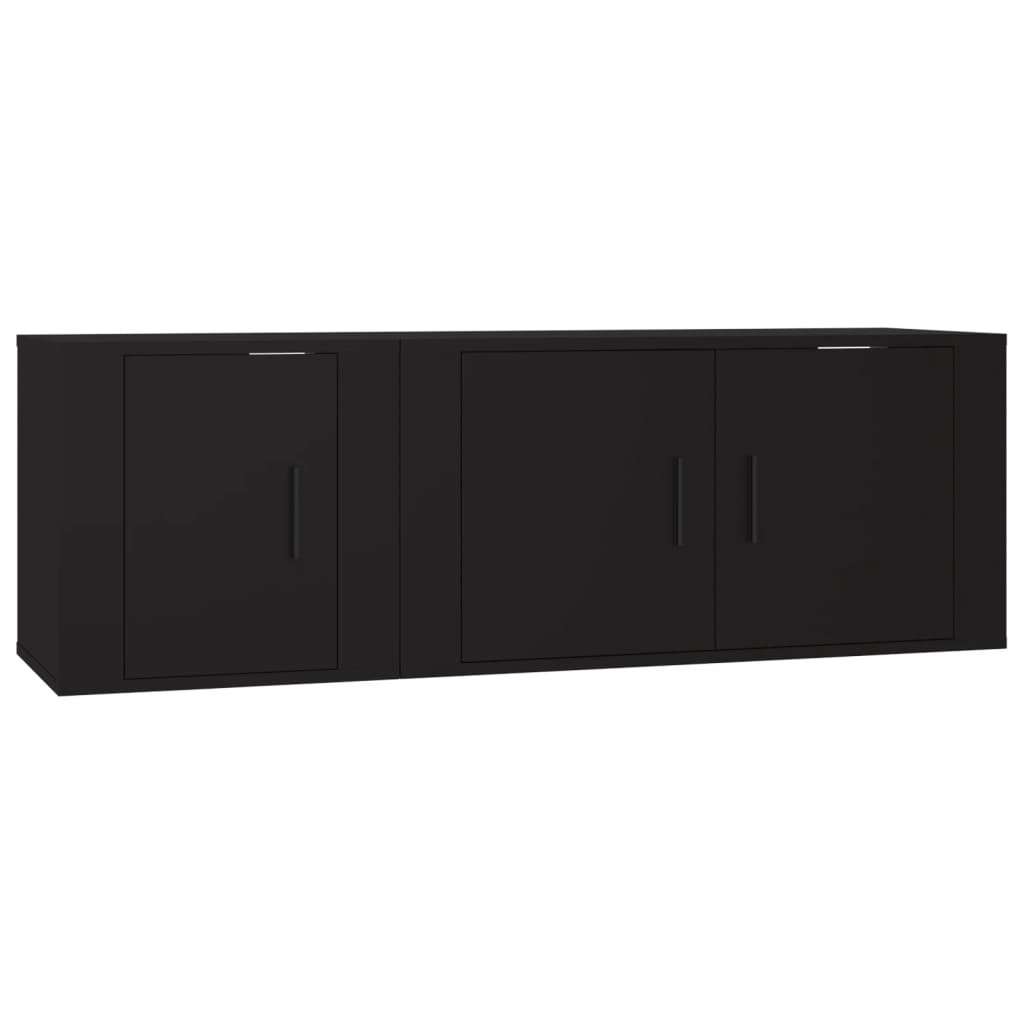 2 Piece TV Cabinet Set Black Engineered Wood