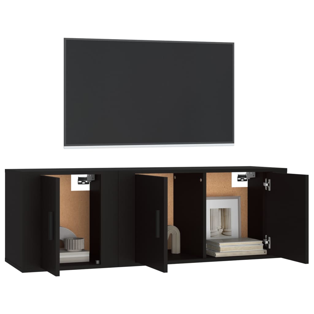 2 Piece TV Cabinet Set Black Engineered Wood