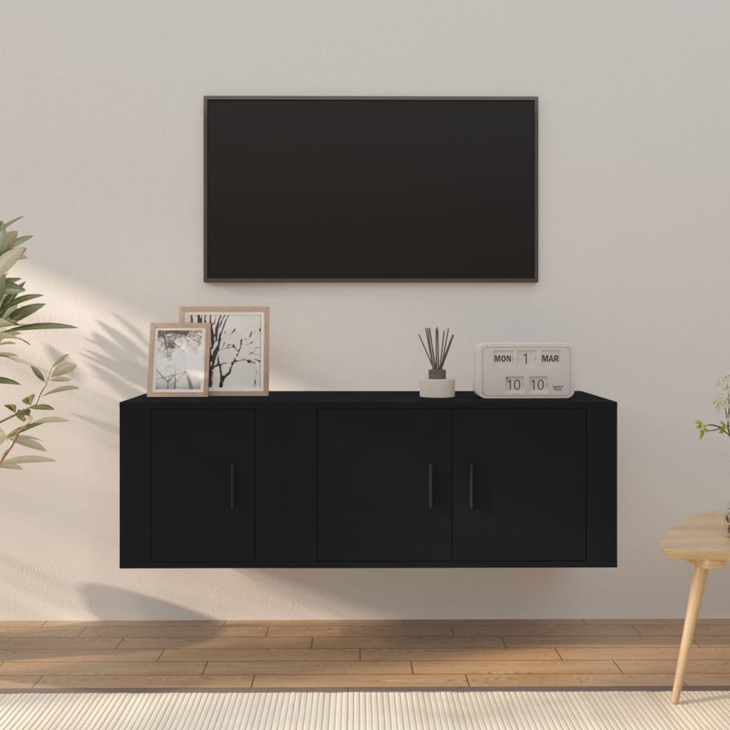 2 Piece TV Cabinet Set Black Engineered Wood