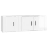 2 Piece TV Cabinet Set High Gloss White Engineered Wood - Front View
